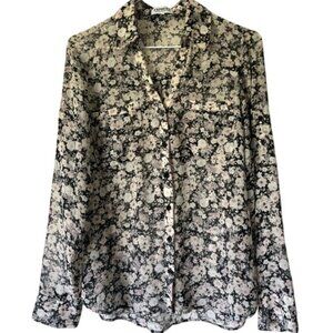 Express Portofino Ditsy Floral Sheer Button Down Blouse Black Romantic Small